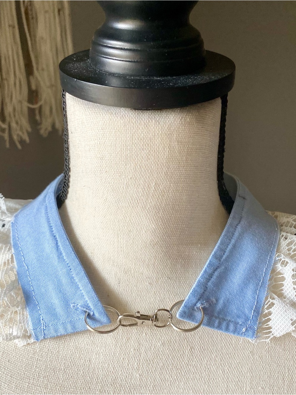 Detachable Light Blue Collar Necklace with Silver Clasp